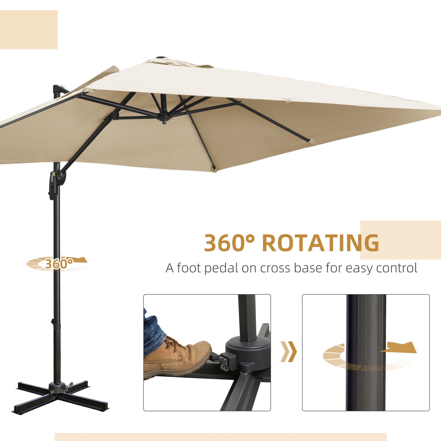 Outsunny 2.7m Square Overhanging Cantilever Umbrella, with Cross Base - Cream White