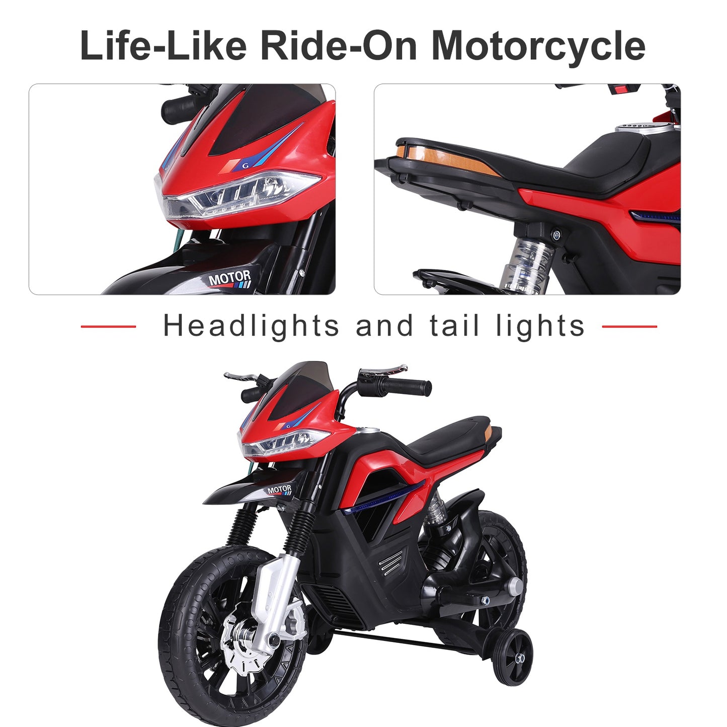 HOMCOM  Ride On Kids Electric Motorbike Scooter 6V Battery Powered w/ Brake Lights and Music Red