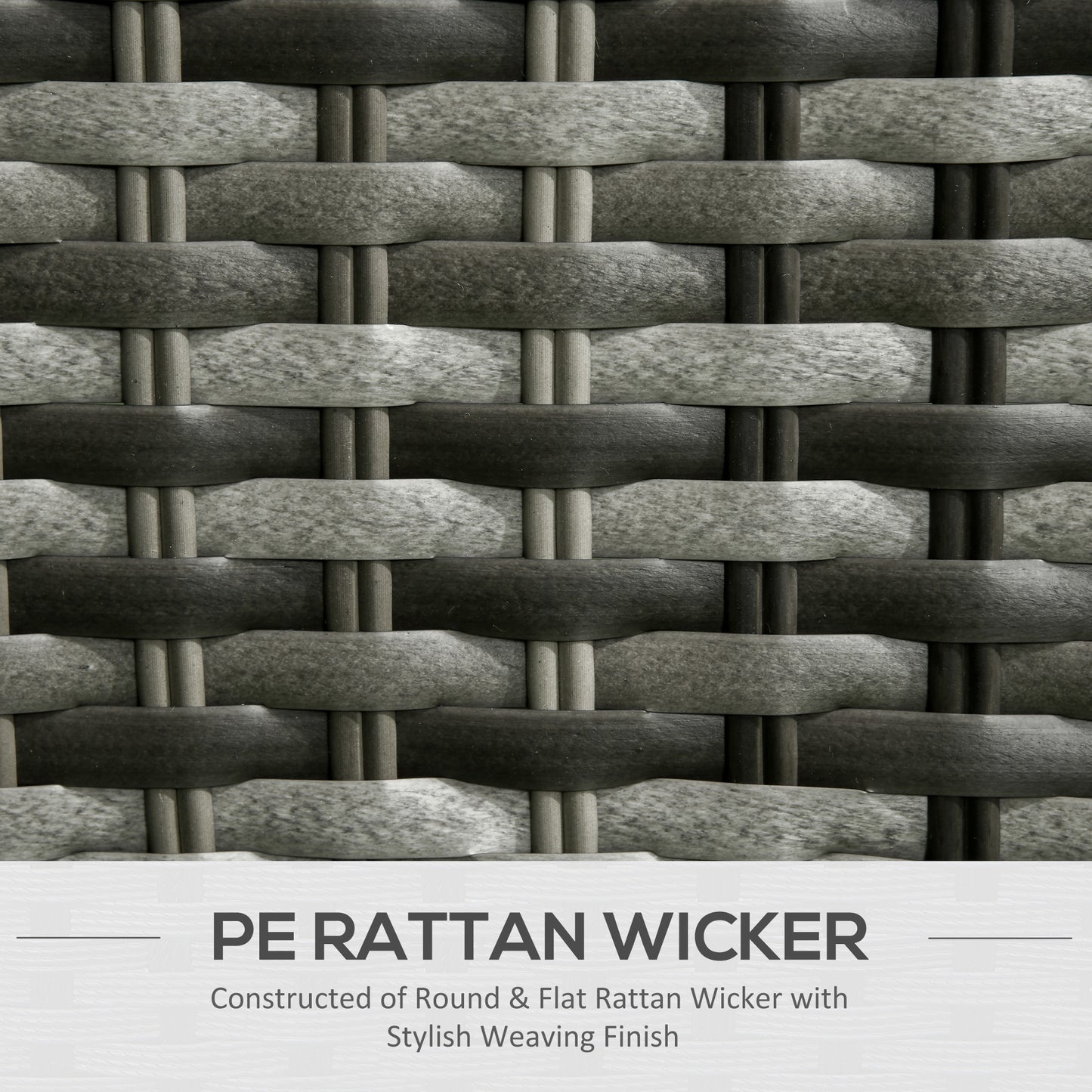 Outsunny 4-Seater PE Rattan Garden Furniture, Patio Round Wicker Woven Conversation Sofa Set w/ Padded Cushions and Glass Top Table, Grey