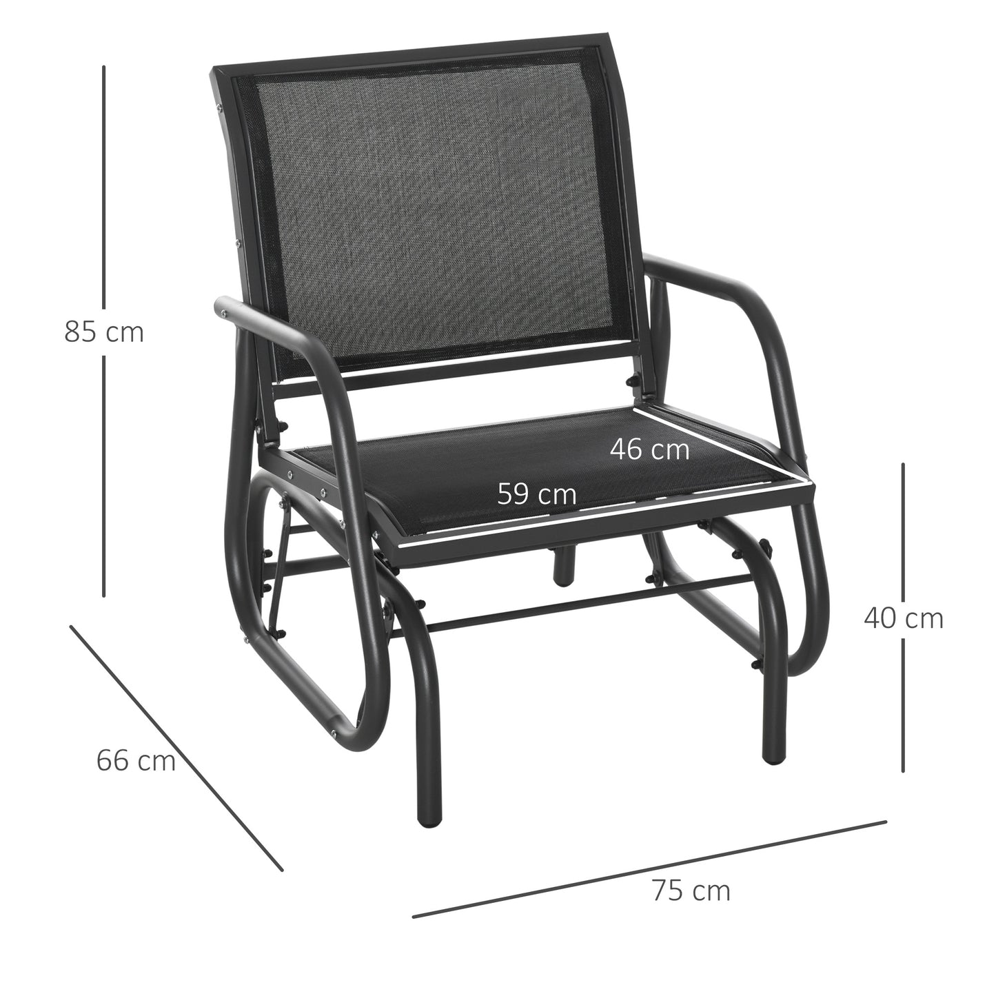 Outsunny Outside Glider Swinging Lounge Chair w/ Weather & UV Resistance Grey Black