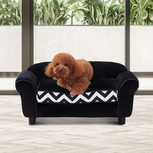 PawHut Dog Sofa Chair with Legs, Pet Couch with Soft Cushion Removable Cover for Small Dogs Cats, Black, 73.5 x 41 x 33 cm