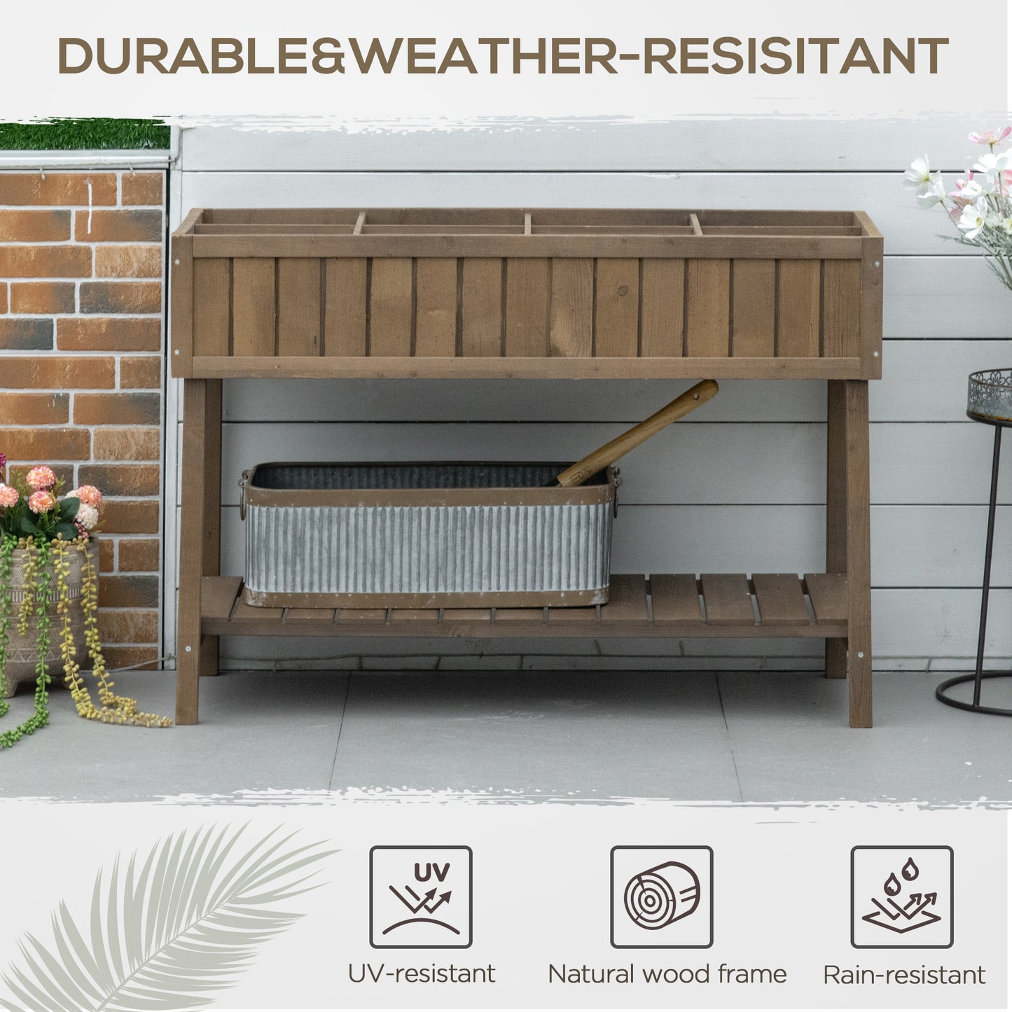 Outsunny Wooden Herb Planter Raised Bed Container Garden Plant Stand Bed 8 Boxes 110L x 46W x 76Hcm Brown