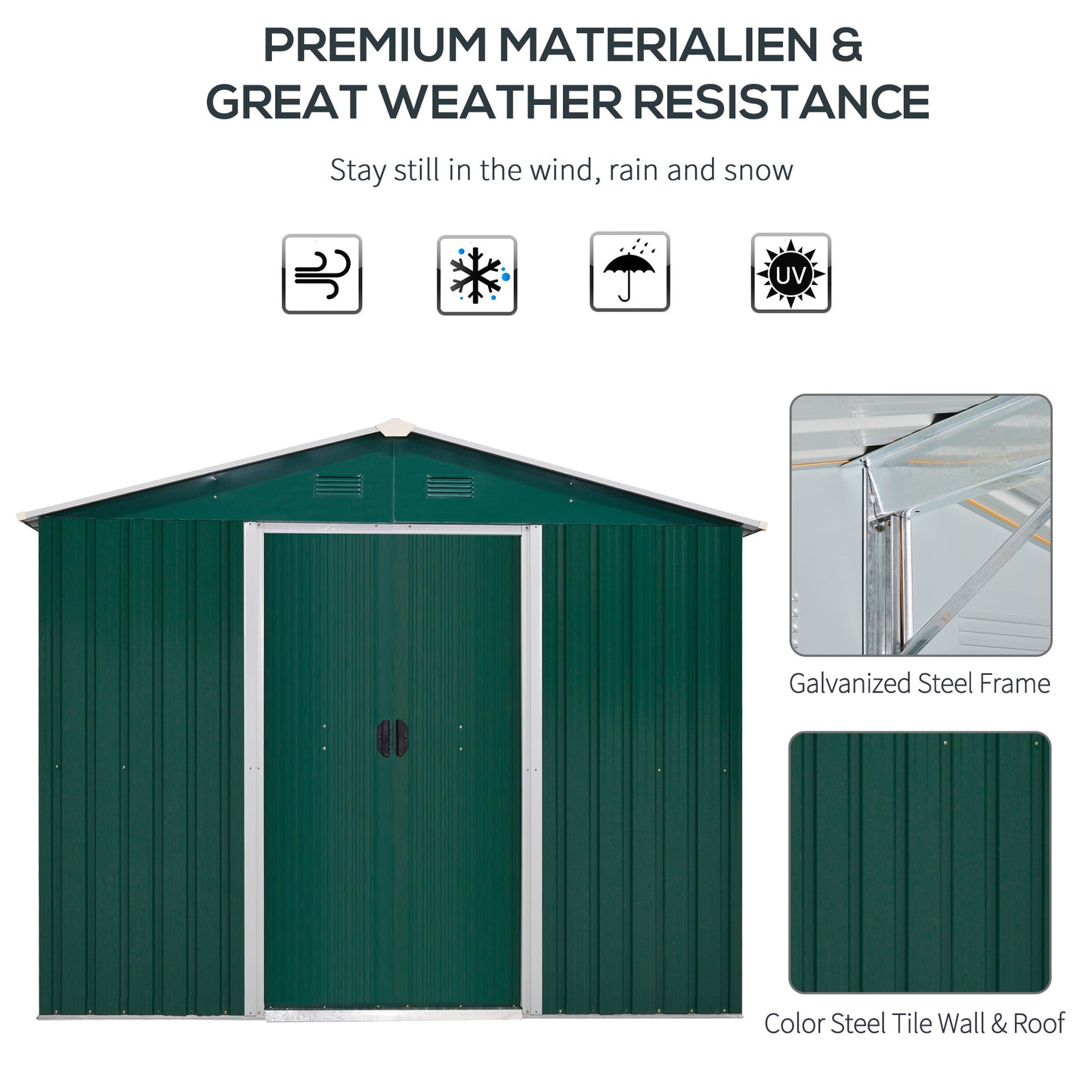 Outsunny 5.7 x 7.7ft Corrugated Steel Sliding Door Garden Shed - Green