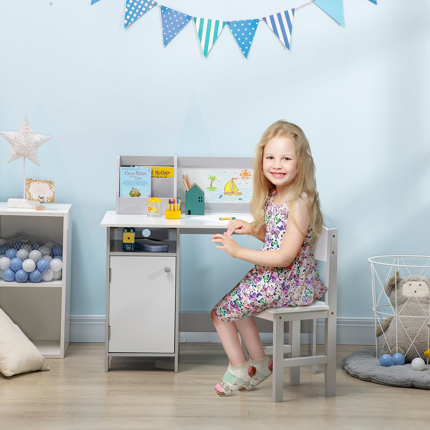 Childrens grey table and chair cheap set