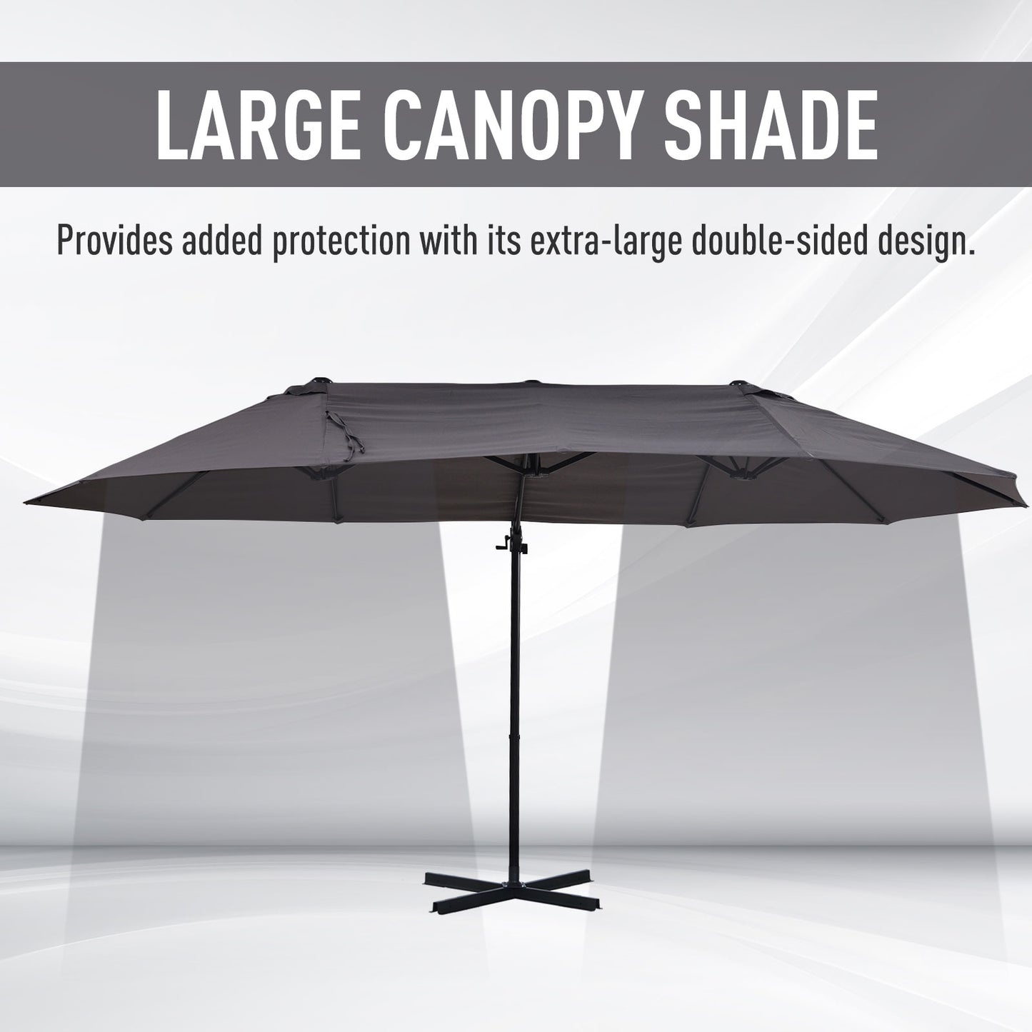 Outsunny Double Canopy Offset Parasol Umbrella Garden Shade w/ Steel Pole 12 Support Ribs Crank Handle Easy Lift Twin Canopy Grey
