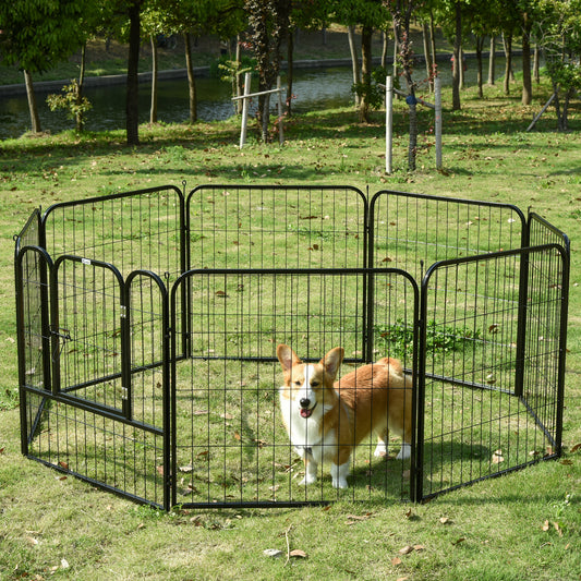 Pawhut Heavy Duty Dog Pens Pet Puppy Metal PlayPen Rabbit Pig Hutch Run Enclosure Foldable Black 79 x 79cm (Medium) 0.79 0.79m House Guinea