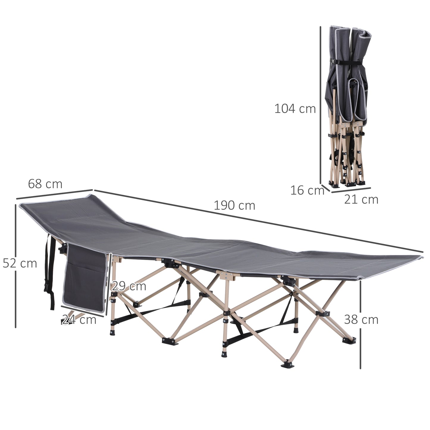 Outsunny Single Person Folding Camping Cot Portable Camp Sleeping Bed With Carry Bag
