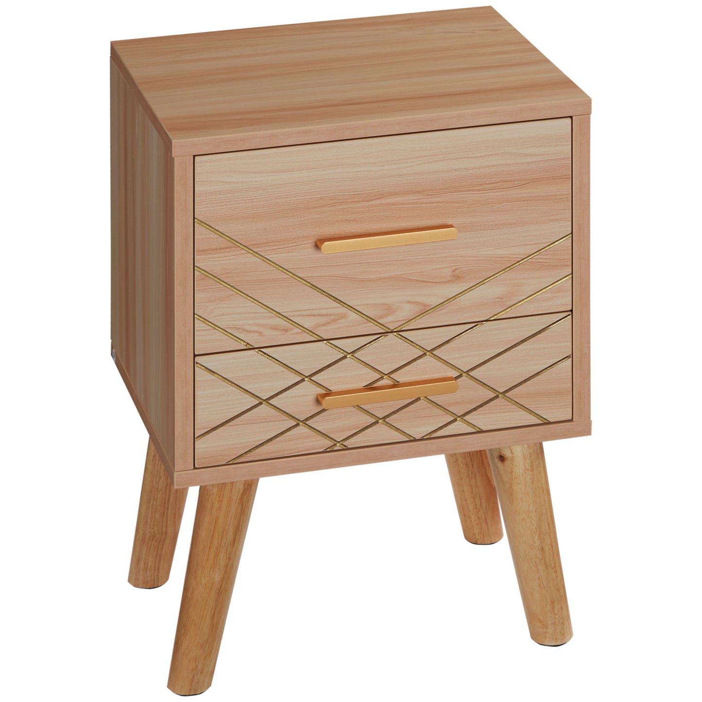 HOMCOM Bedside Cabinet Scandinavian Bedside Table with Drawers Bed Side Table with Wood Legs Natural