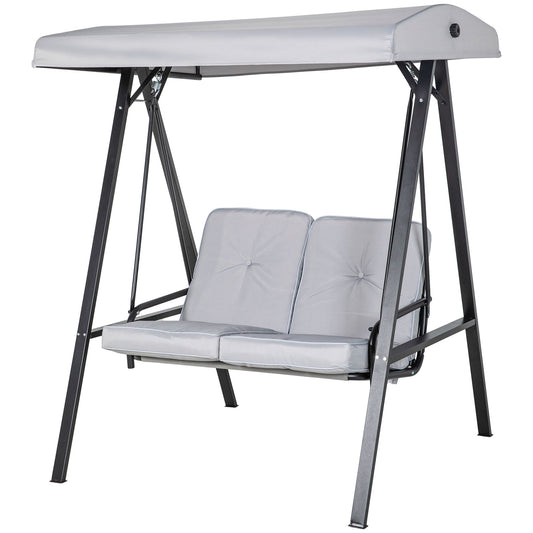 Outsunny Two-Seater Garden Swing Bench, with Adjustable Canopy - Light Grey