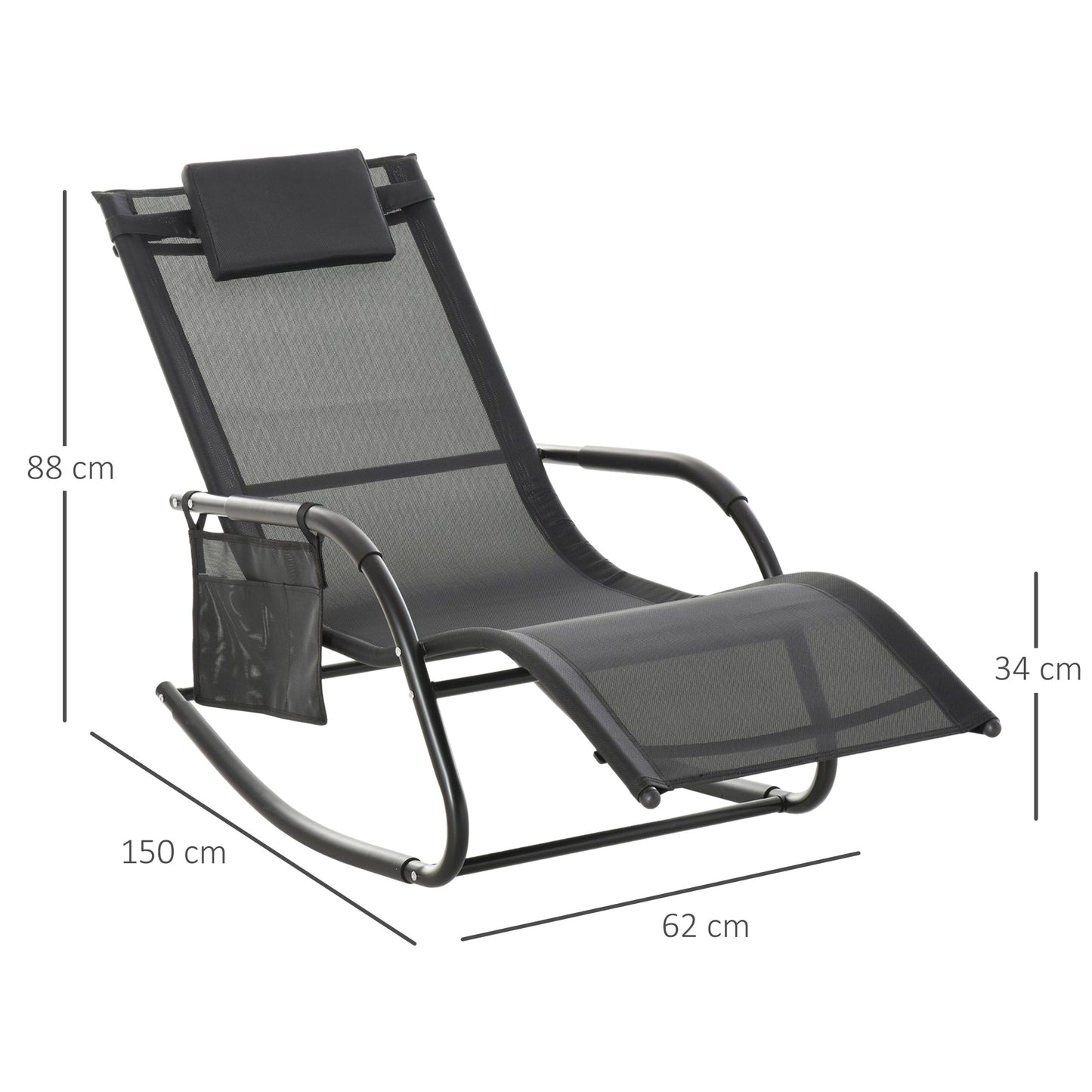 Outsunny Breathable Mesh Rocking Chair Patio Rocker Lounge Black