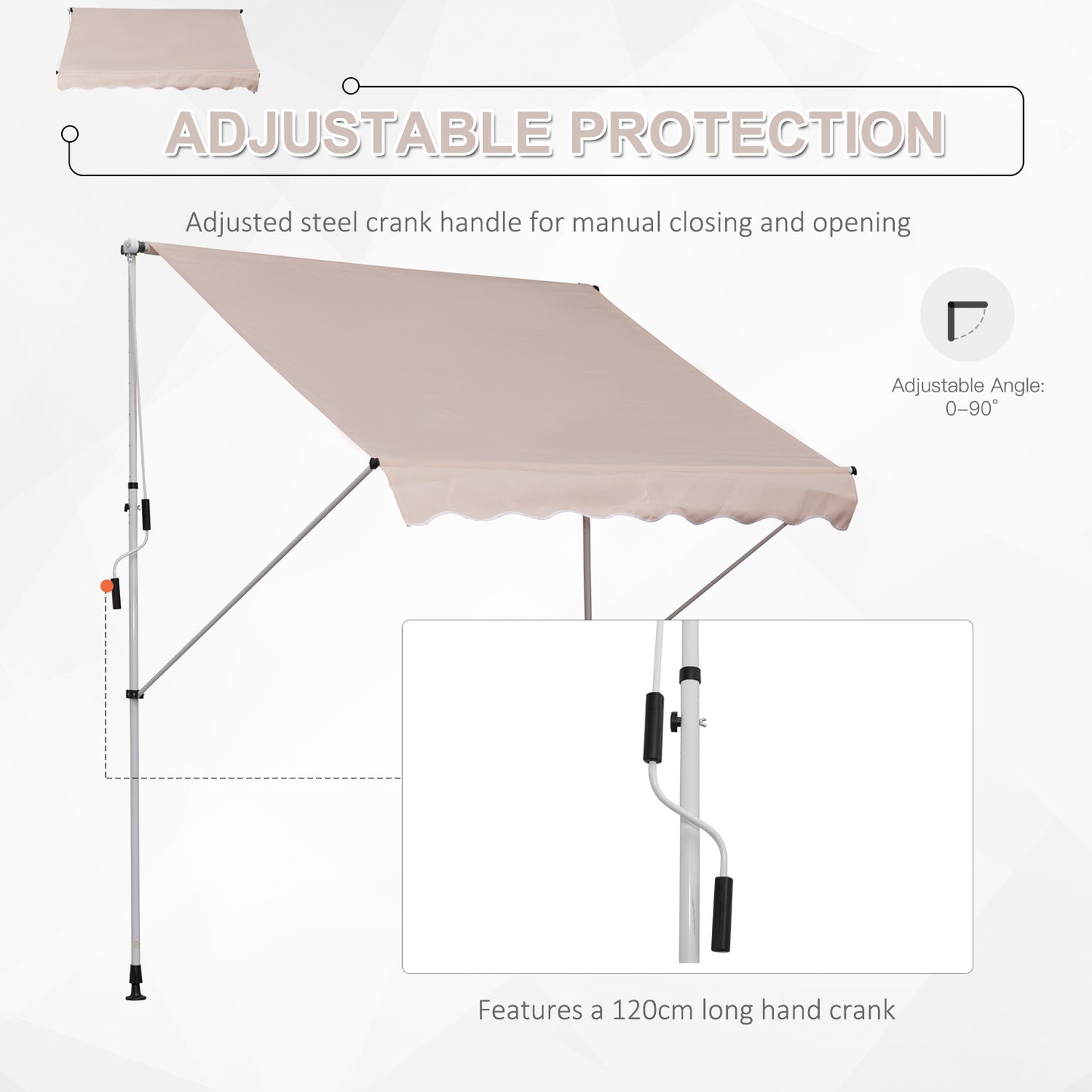 Outsunny 2x1.5m  Adjustable Outdoor Aluminium Frame Awning Beige