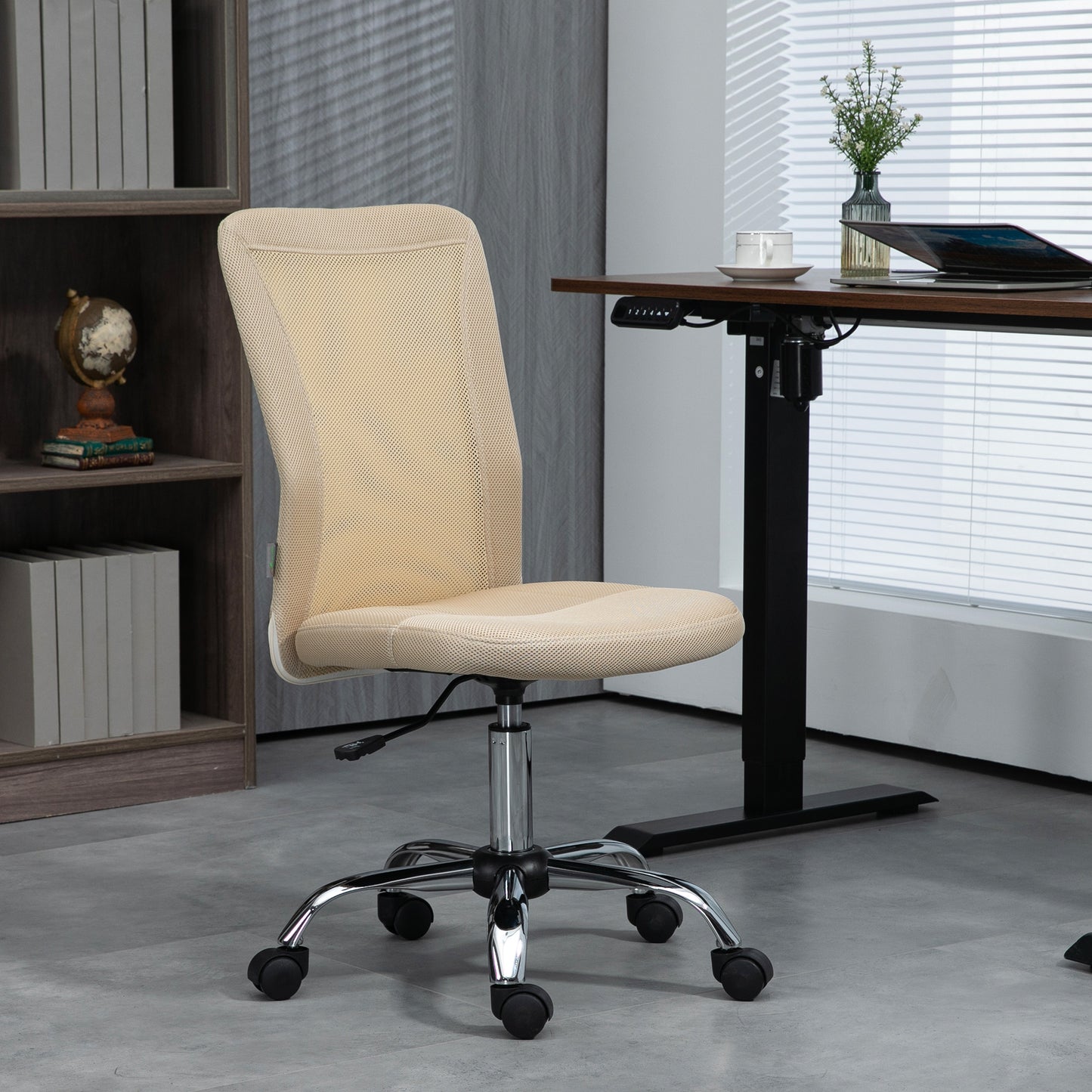 Vinsetto Computer Desk Chair Mesh Office Chair with Adjustable Height and Swivel Wheels Armless Study Chair Beige