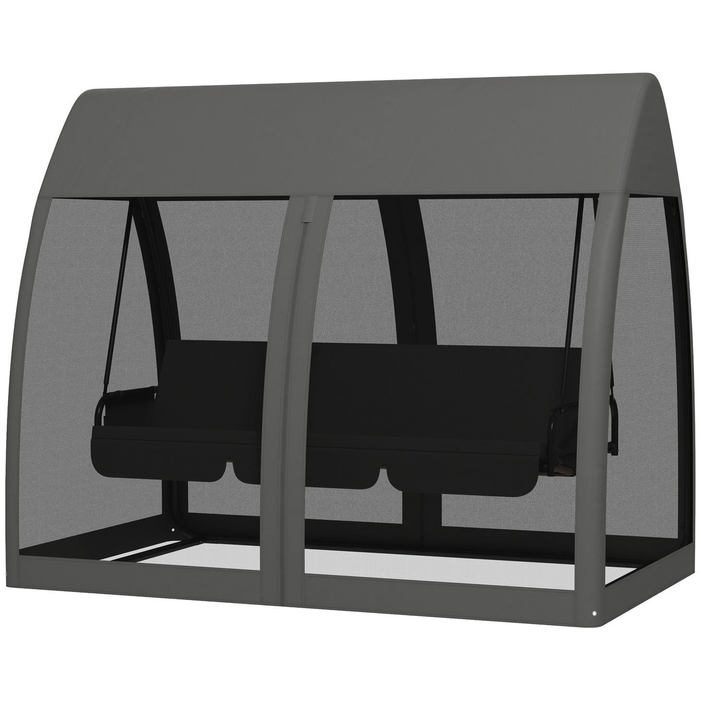 Outsunny 3 Seater Swing Chair 2 in 1 Garden Swing Seat Bed Convertible Outdoor Rocking Bench Bed with Water-Resistant Roof, Zipped Door and Mosquito Netting, Grey