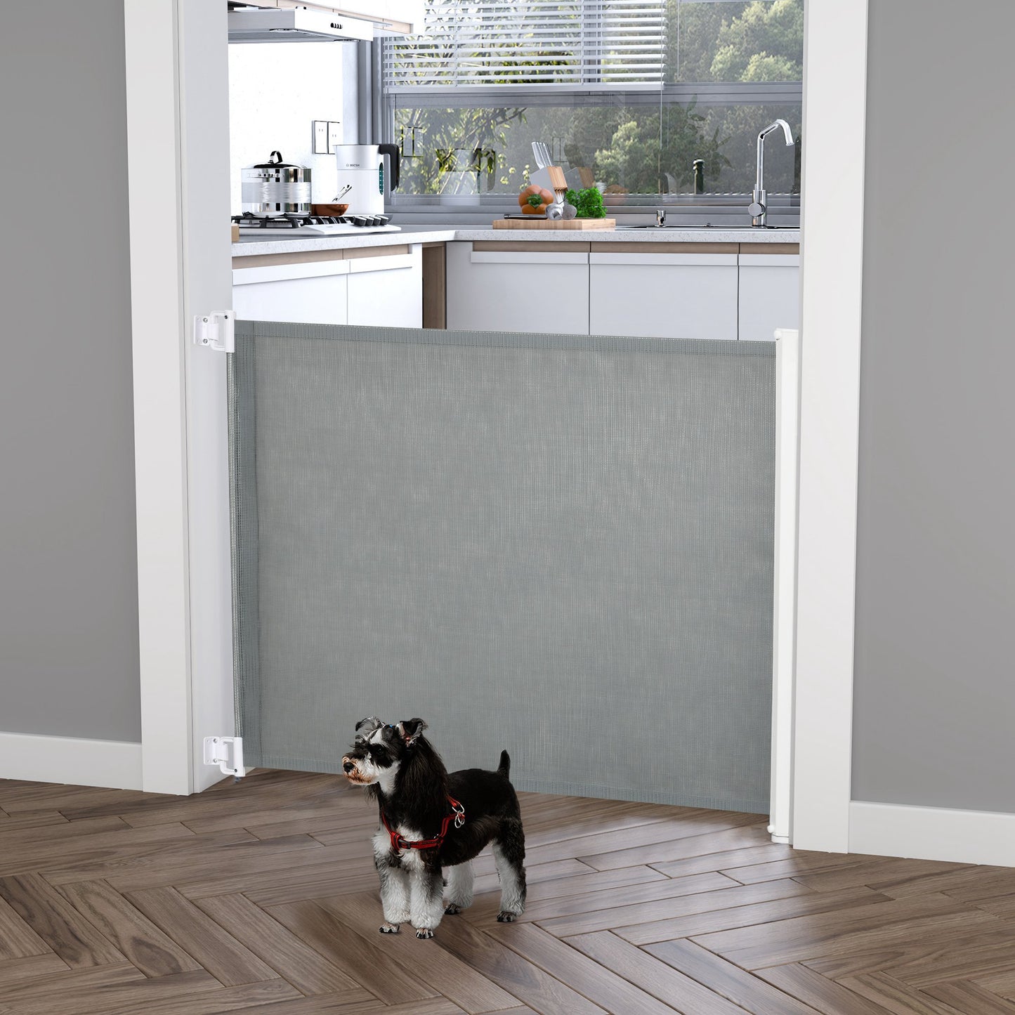 Retractable stair store gate for dogs