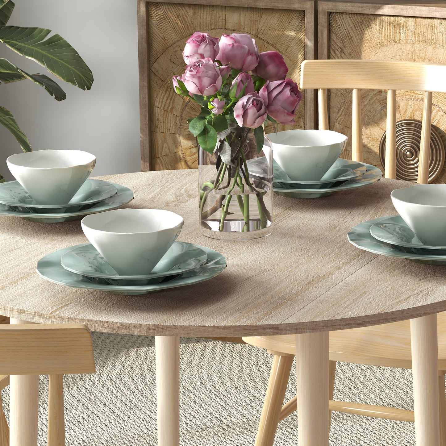 HOMCOM Folding Dining Table, Round Drop Leaf Table, Space Saving Small Kitchen Table with Wood Legs for Dining Room, Natural