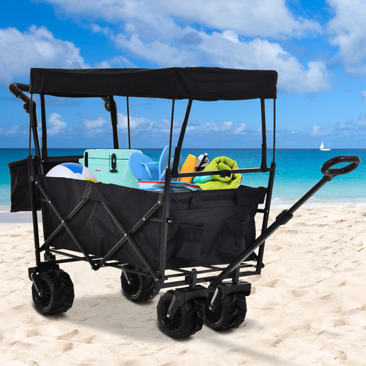 DURHAND Oxford Cloth Folding 2-Compartment Push/Pull Handle Trolley Cart Black