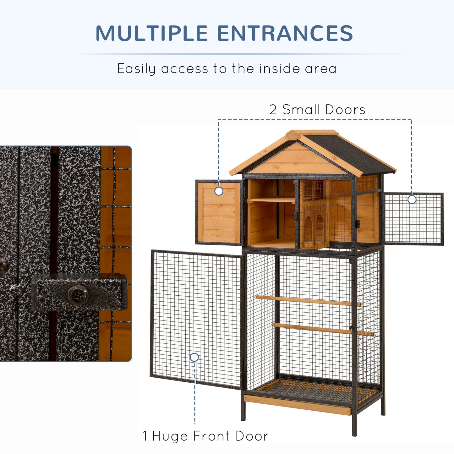 PawHut Wood & Steel Bird Cage, with Standing Pole, Nest and Slide-Out Tray - Natural Finish