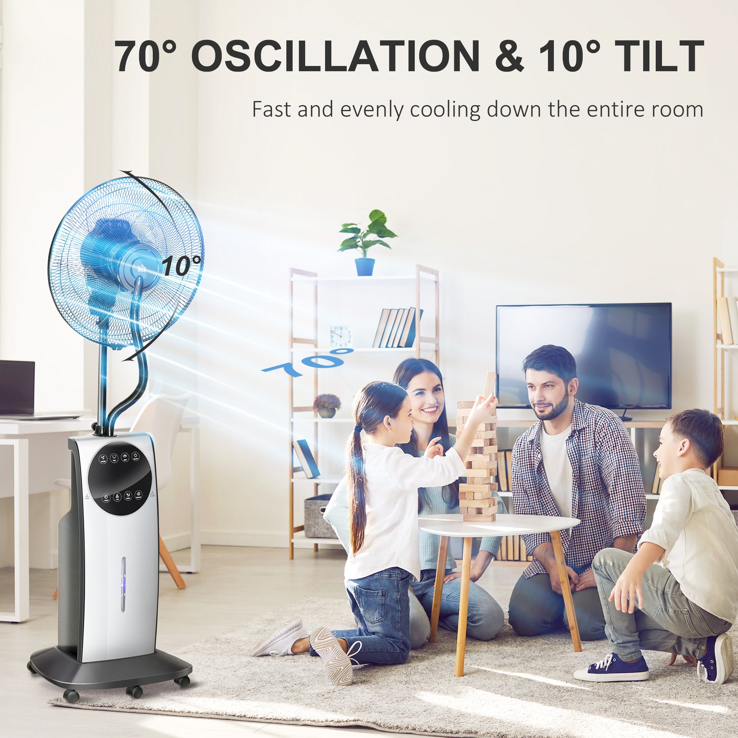 HOMCOM Pedestal Fan with Water Mist Spray, Humidifying Misting Fan, Standing Fan with 3 Speeds, 3.1L Water Tank, Timer and Electric Mosquito Killer Jack, Black