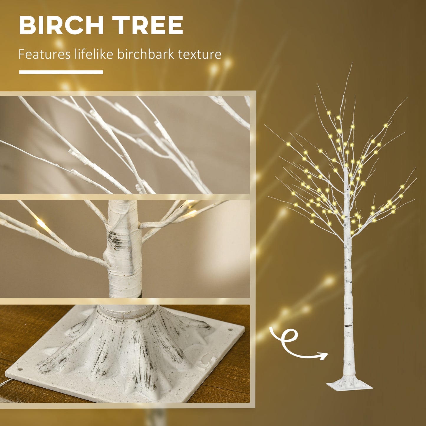 HOMCOM 6ft Artificial White Birch Tree Light with 96 Warm White Pre-Lit LED Light