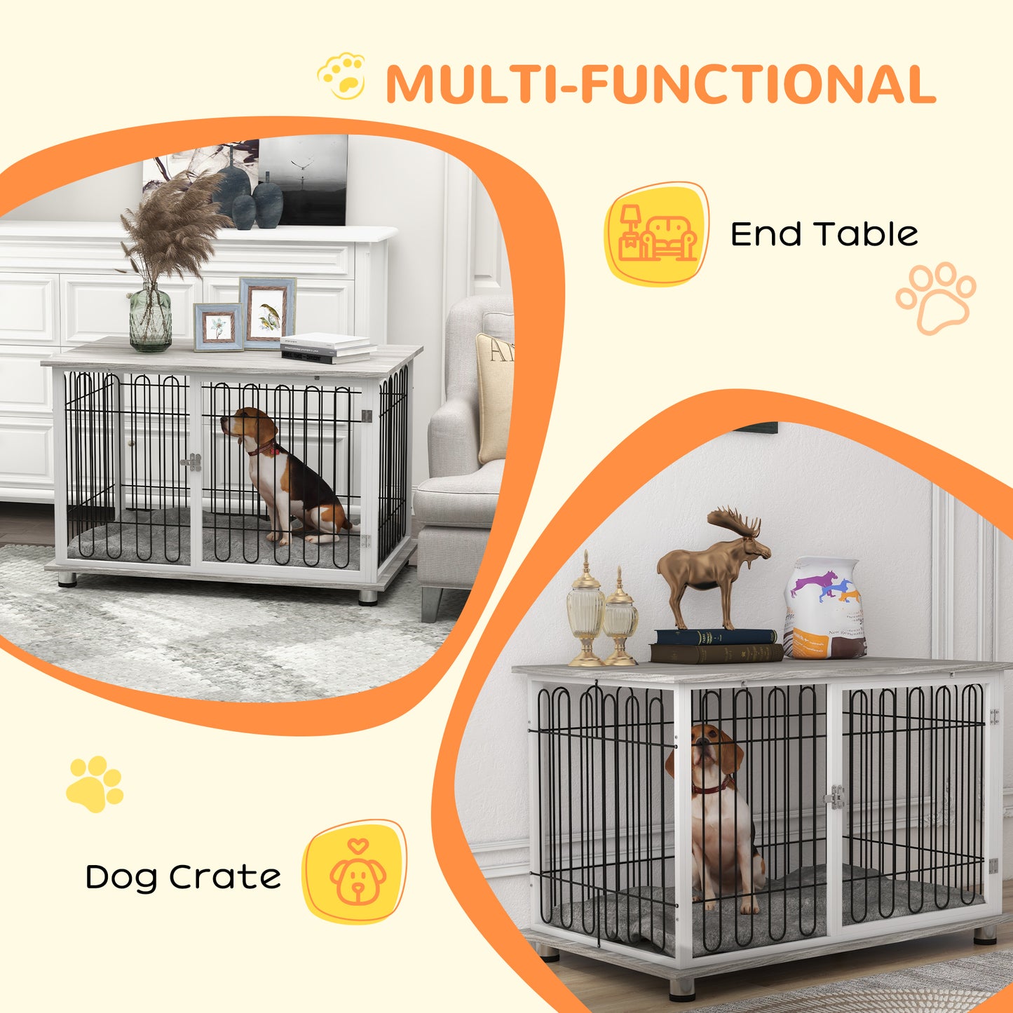 PawHut Indoor Dog Crate Furniture Side End Table with Soft Washable Cushion Lockable Doors for Large Dogs
