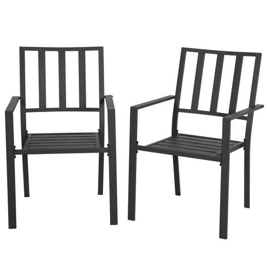 Outsunny Set of Two Minimal Metal Garden Chairs - Black