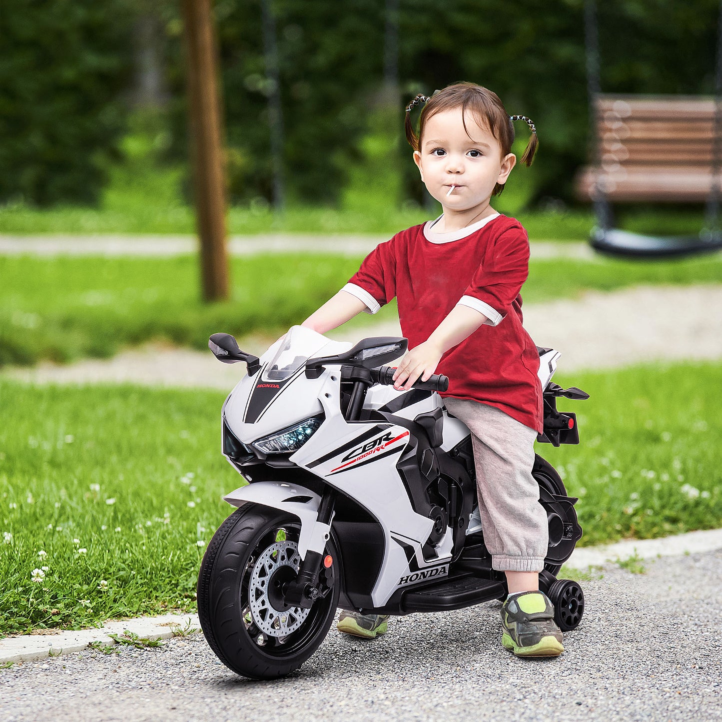 HOMCOM Electric Ride On Motorcycle with Headlights Music, 6V Battery Powered Kids Motorcycle Vehicle with Training Wheels, Outdoor Play Toy for 3-5 Years Old, White