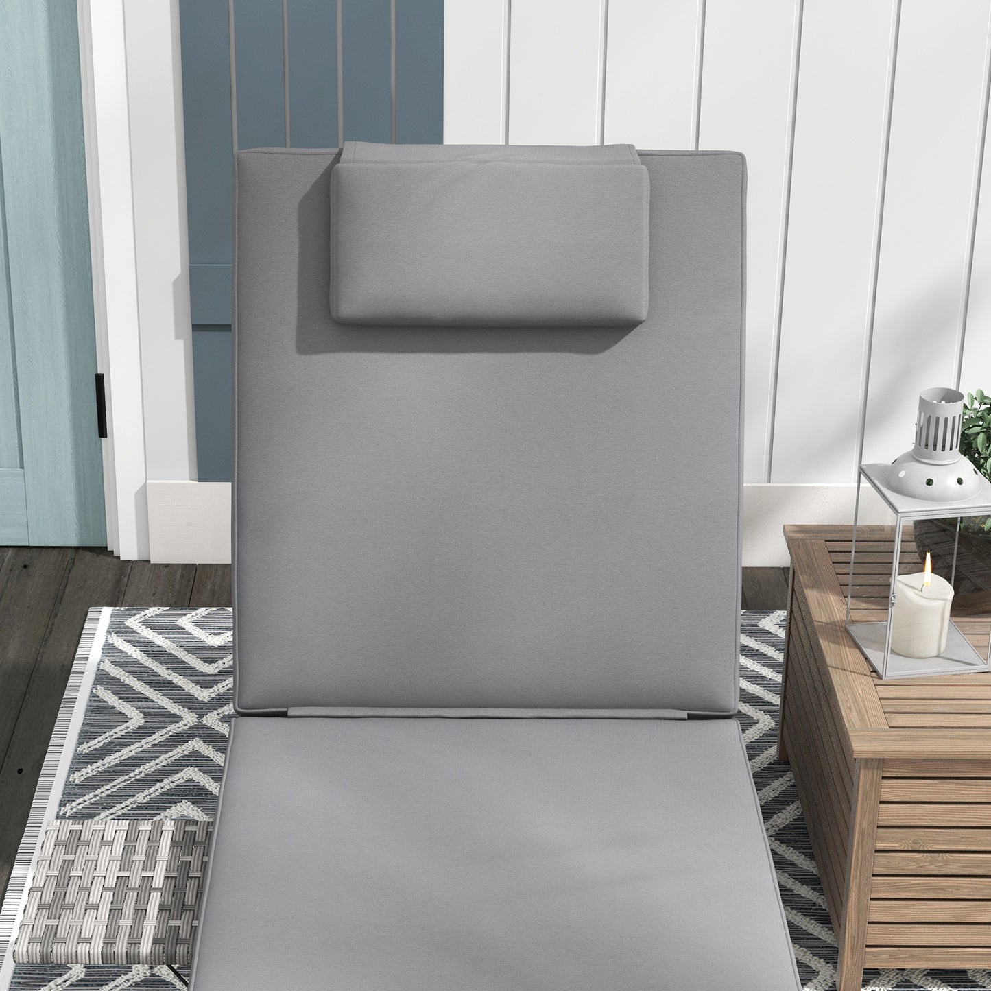 Outsunny Patio PE Rattan Lounger w/ Cushion, 5-Level Reclining Wicker Rattan Sun Lounger w/ Tea Tray, for Poolside, 120kg Weight Capacity, Grey