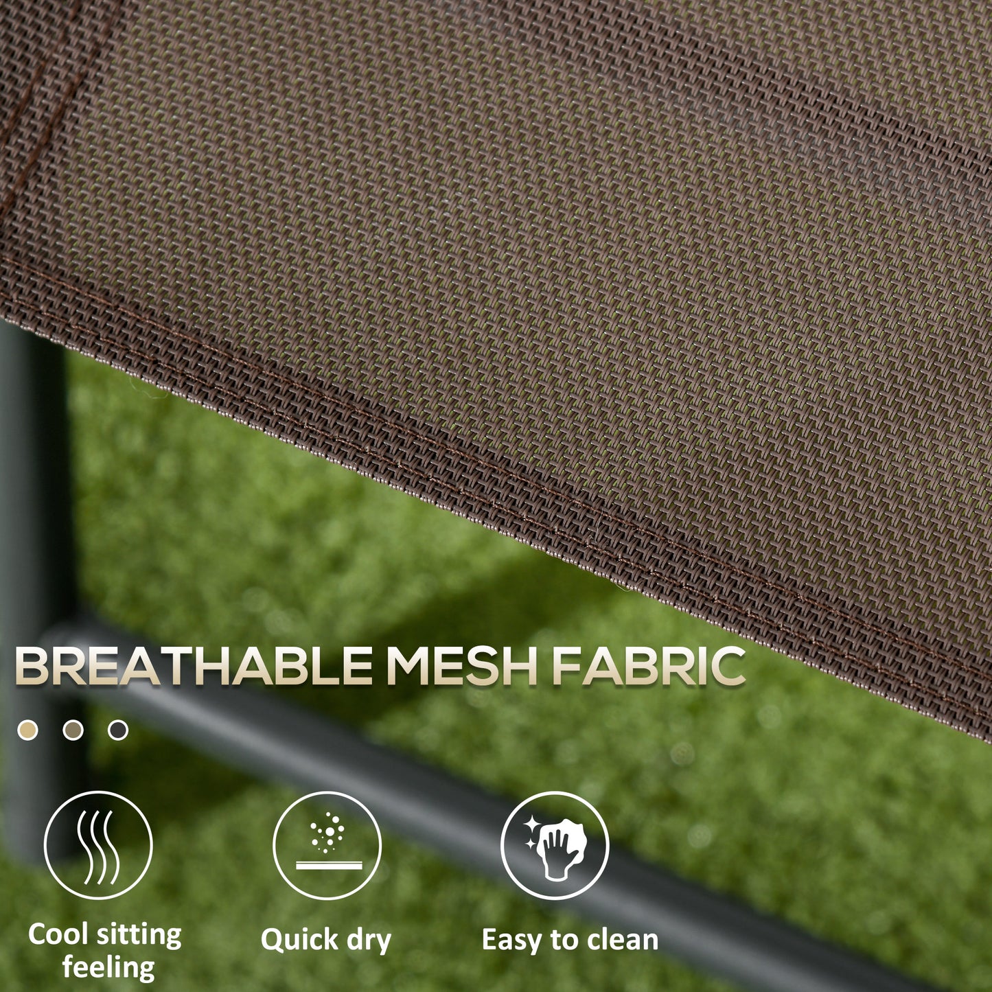 Outsunny 3 Pcs Garden Table and Chairs, Outdoor Bistro Set, Patio Conversation Furniture Set w/ Foldable Armchairs & Glass Top Coffee Table, Brown