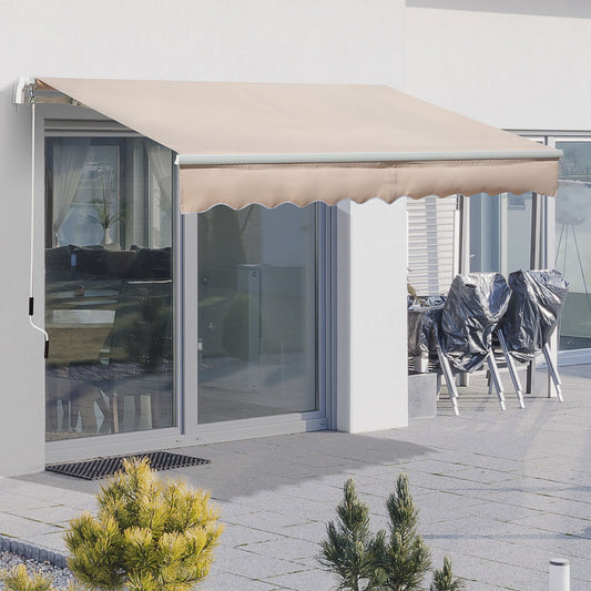Outsunny Window Awning Canopy Garden Outdoor Shelter Patio Sun Shade UV Blocker Light Weight Aluminium Frame w/ Hand Crank 3 x 2m Beige for Door &