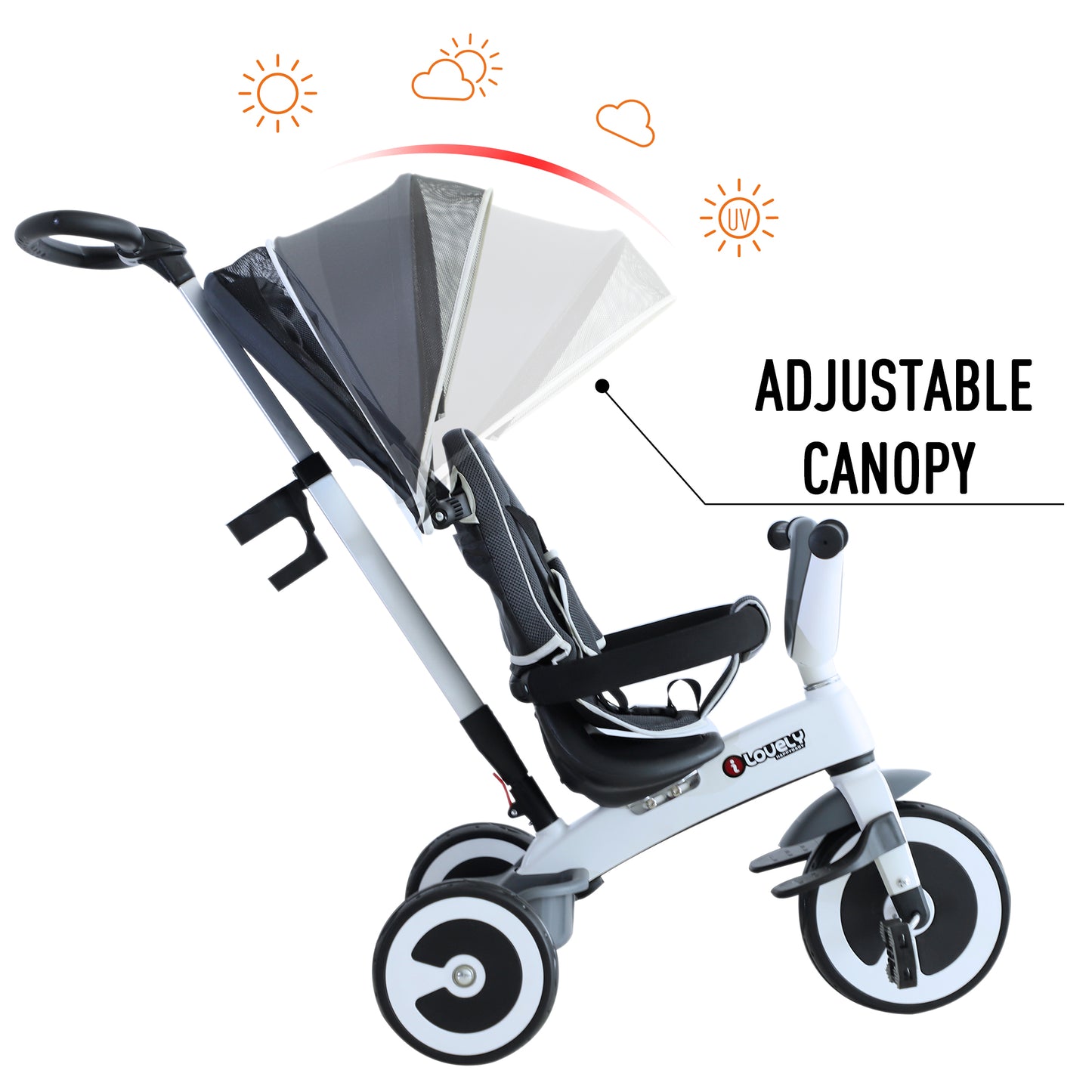 HOMCOM Baby Tricycle 4-in-1 W/Canopy, 3 Wheels-Dark Grey