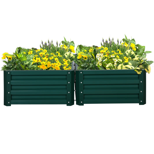 Outsunny Set of 2 Raised Garden Bed Outdoor Elevated Galvanised Planter Box for Flowers Herbs 60x60x30.5cm Green