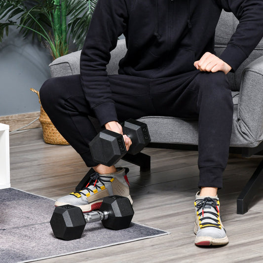 HOMCOM Rubber Dumbbell Sports Hex Weights Sets Home Gym Fitness Hexagonal Dumbbells Kit Weight Lifting Exercise (2 x 8kg) 2x8kg Ergo Workout Pair