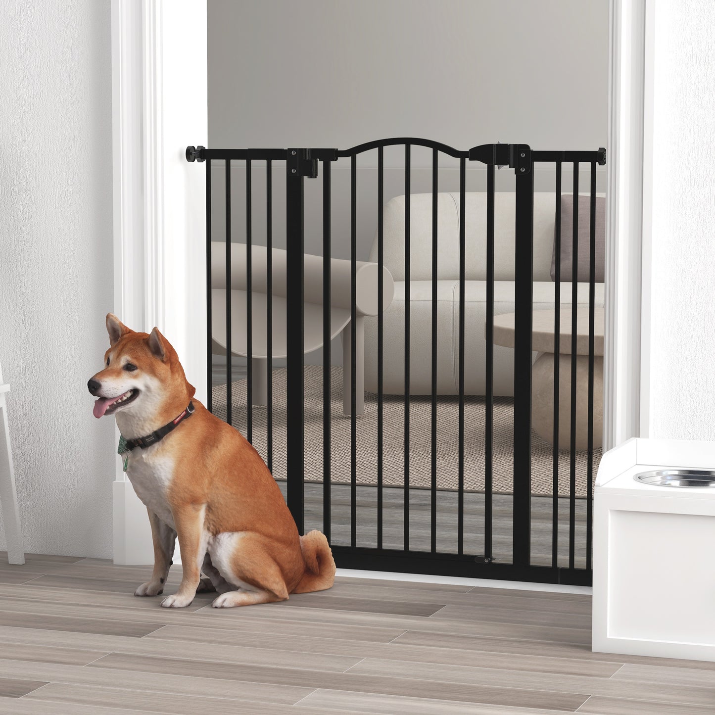 PawHut Metal Pet Safety Gate Dog Gate Folding Fence, Black