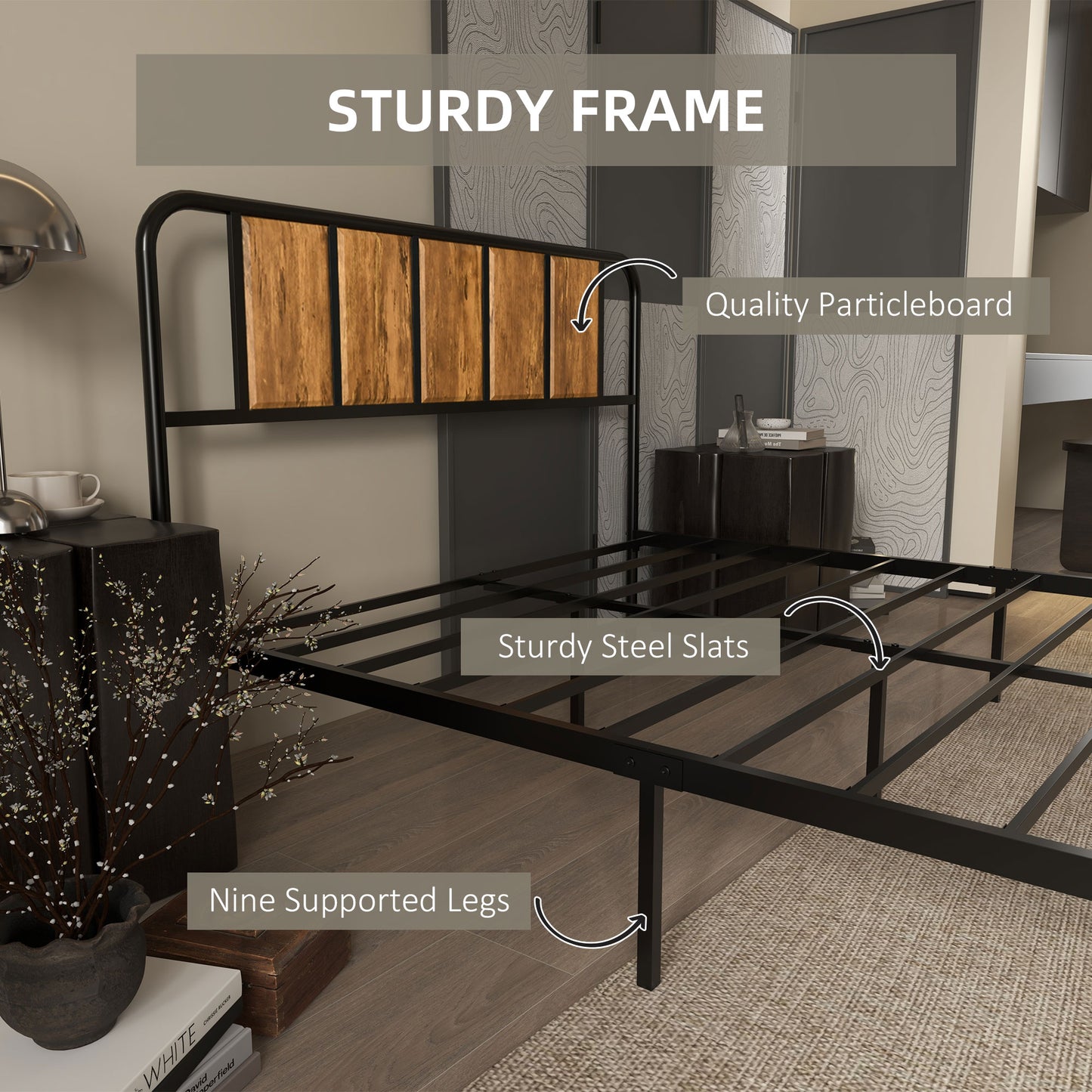 HOMCOM Double Retro-Look Metal Bed Frame