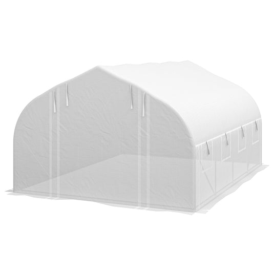 Outsunny 4 x 3(m) Walkin Polytunnel Greenhouse Zipped Roll Up Sidewalls Mesh Door 8 Mesh Windows Tunnel Warm House Tent with PE Cover Complimentary Plant Labels and Gloves White