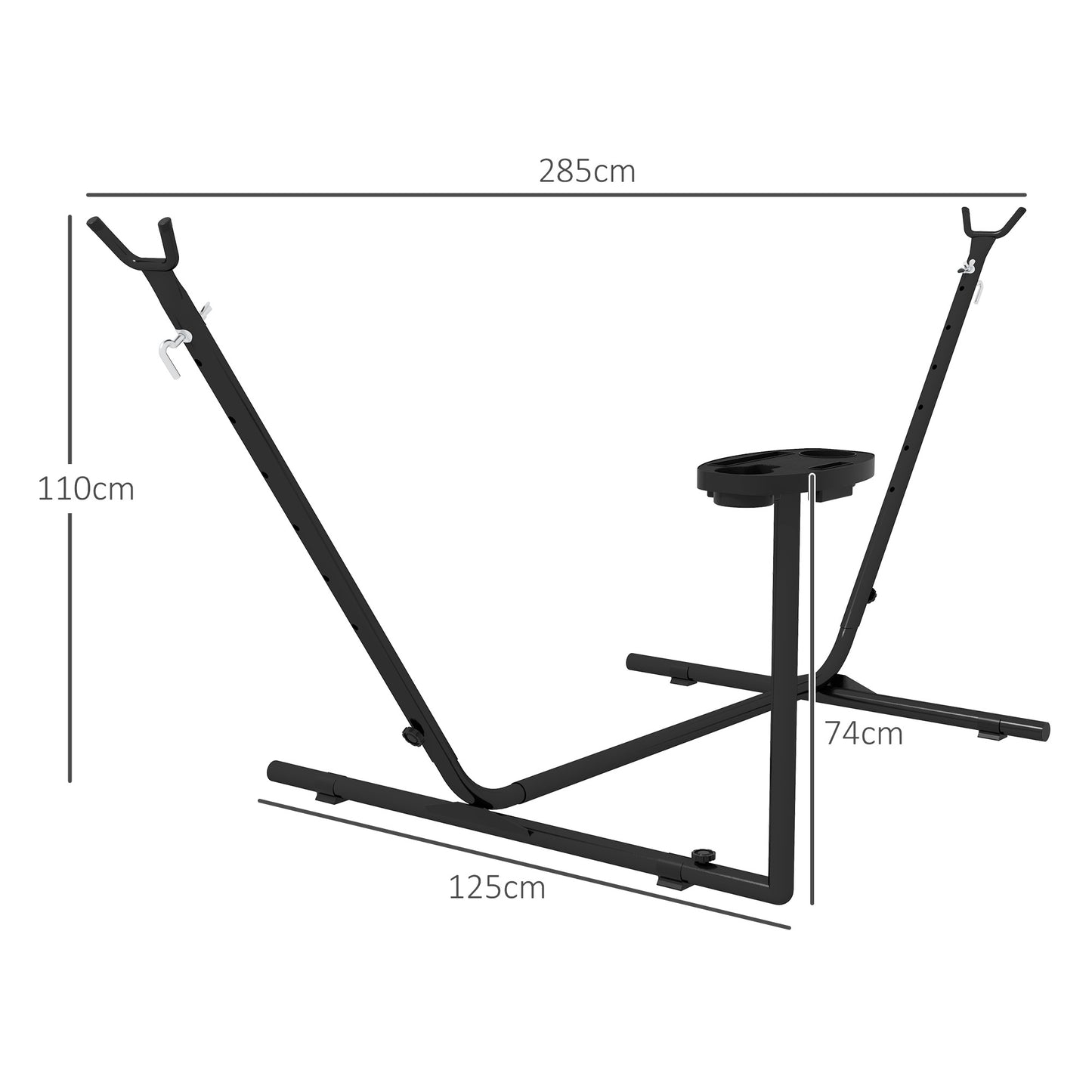 Outsunny 9.4ft Hammock Stand with Side Tray Stand, Steel Frame Hammock Net Stand, for String-style, Brazilian-style, Flat-style, Rope-style Hammocks, Black