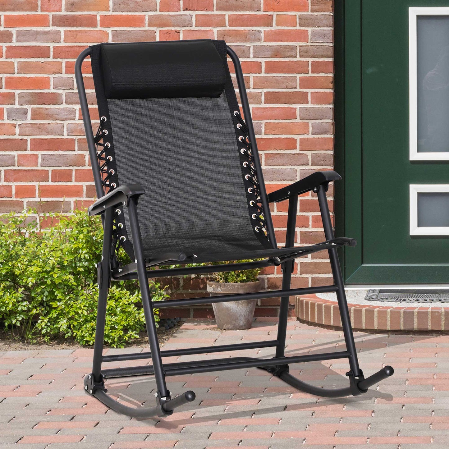 Outsunny Folding Rocking Chair Zero Gravity W/ Headrest-Black