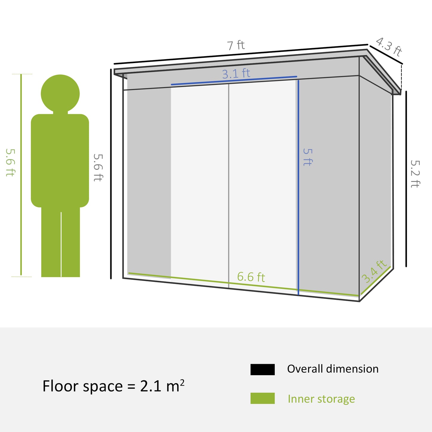 Outsunny Outdoor Lean to Garden Metal Equipment Tool Storage Shed w/ Foundation Double Door Vents and Sloped Roof Grey