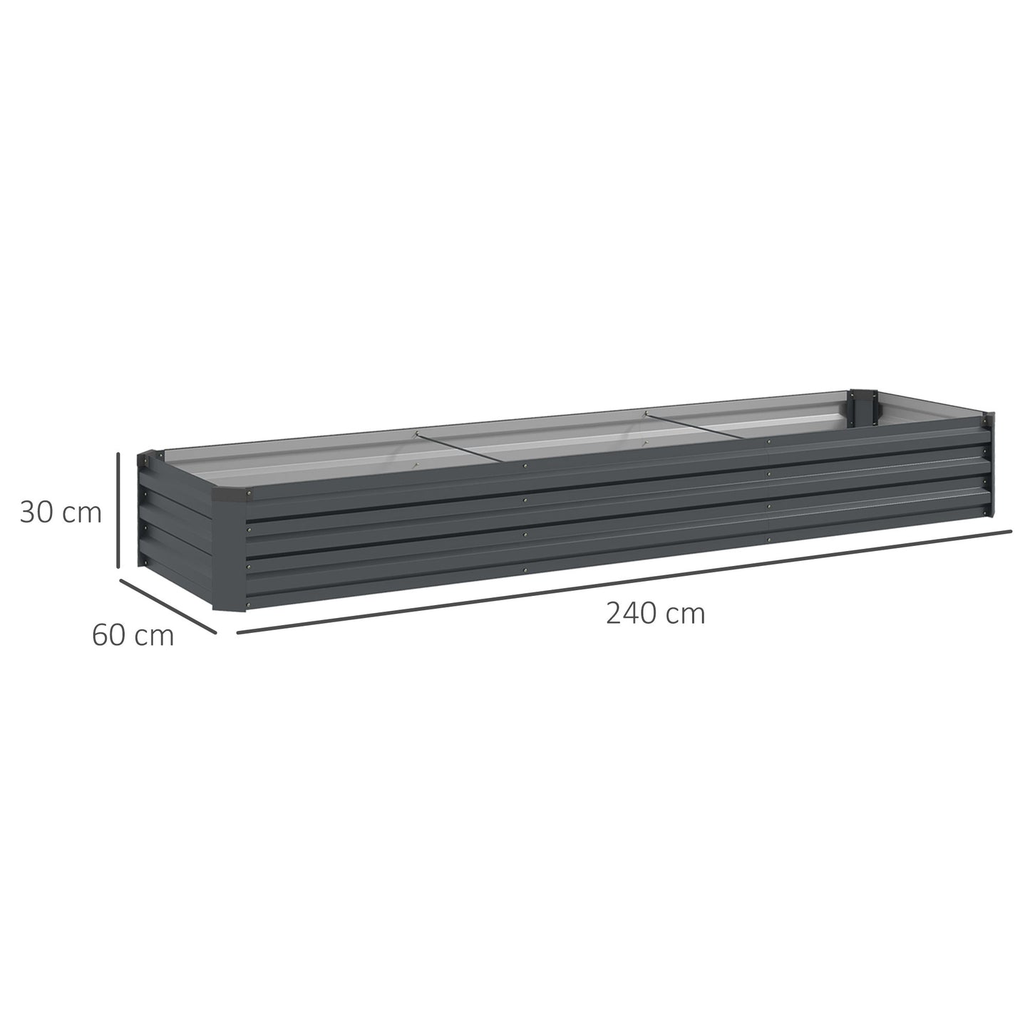 Outsunny Galvanised Raised Bed for Garden, Rectangular Outdoor Elevated Planter Box with Safety Edging and Open Bottom for Growing Flowers, Herbs and Vegetables, 240 x 60cm, Grey