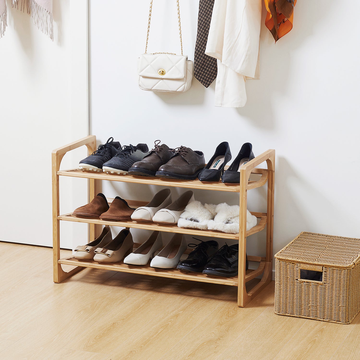 Wooden Shoe Stand 3 Tier 12 Pair Shoe Rack storage entryway rack