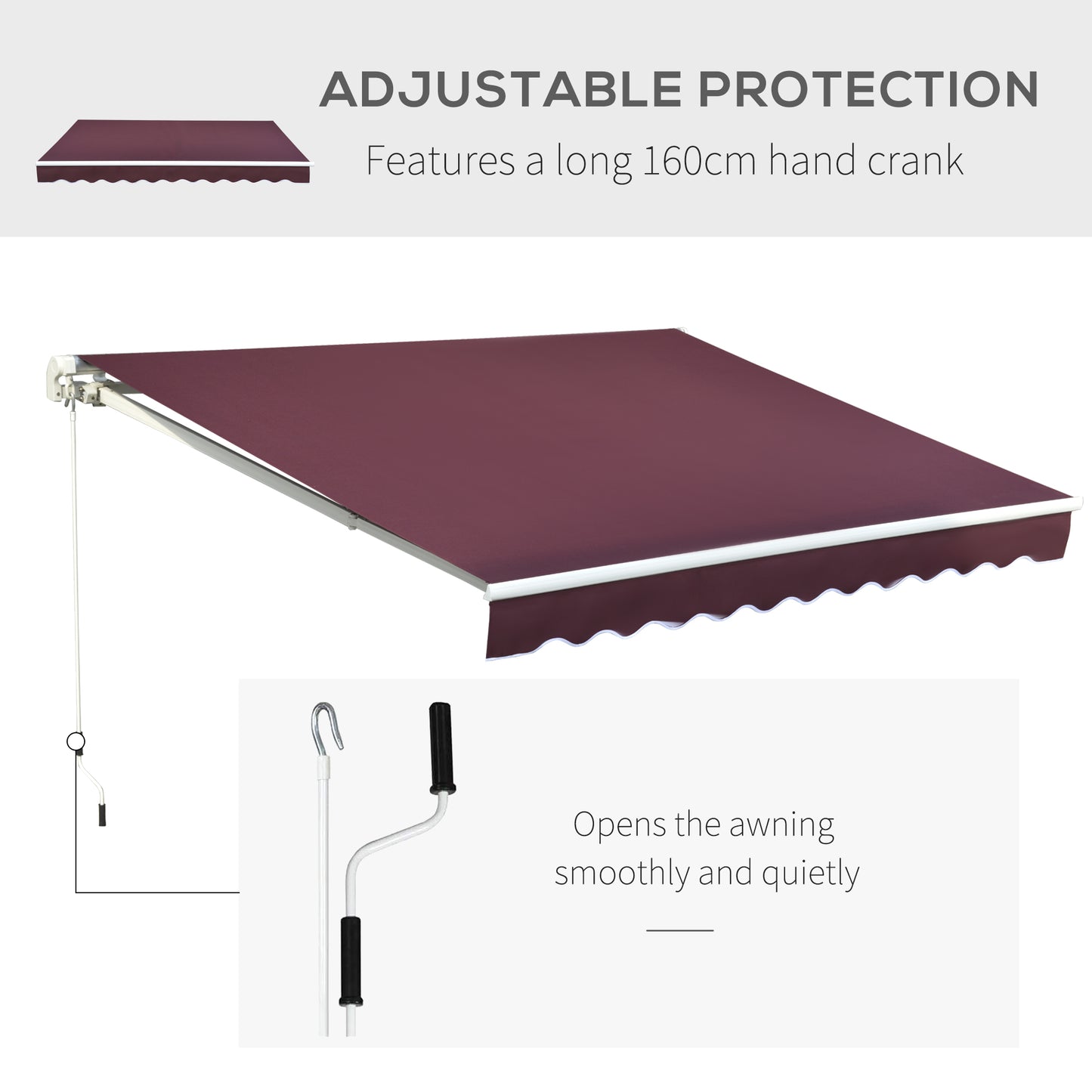 Outsunny 3x4m Retractable Manual Awning Window Door Sun Shade Canopy with Fittings and Crank Handle Wine Red w/