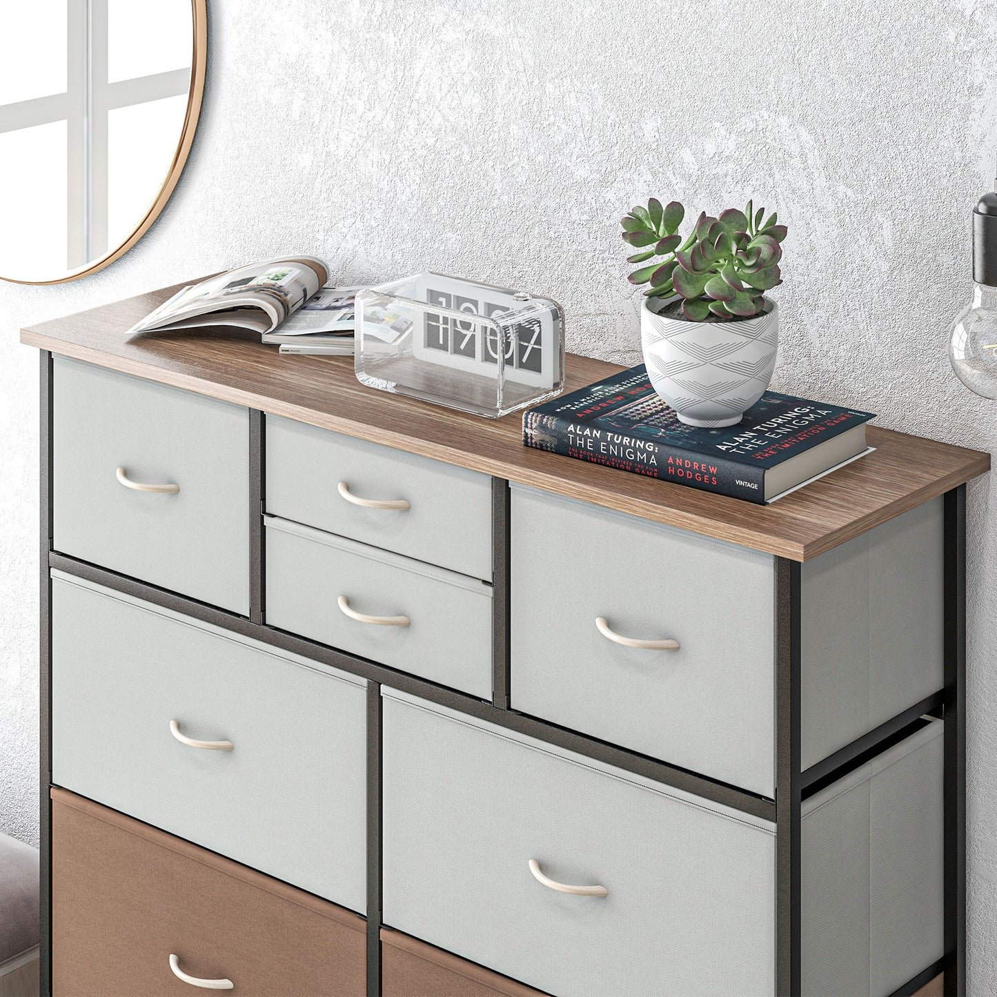 HOMCOM Bedroom Chest of Drawers 10 Drawer Dresser with Foldable Fabric Drawers and Steel Frame Multicolour