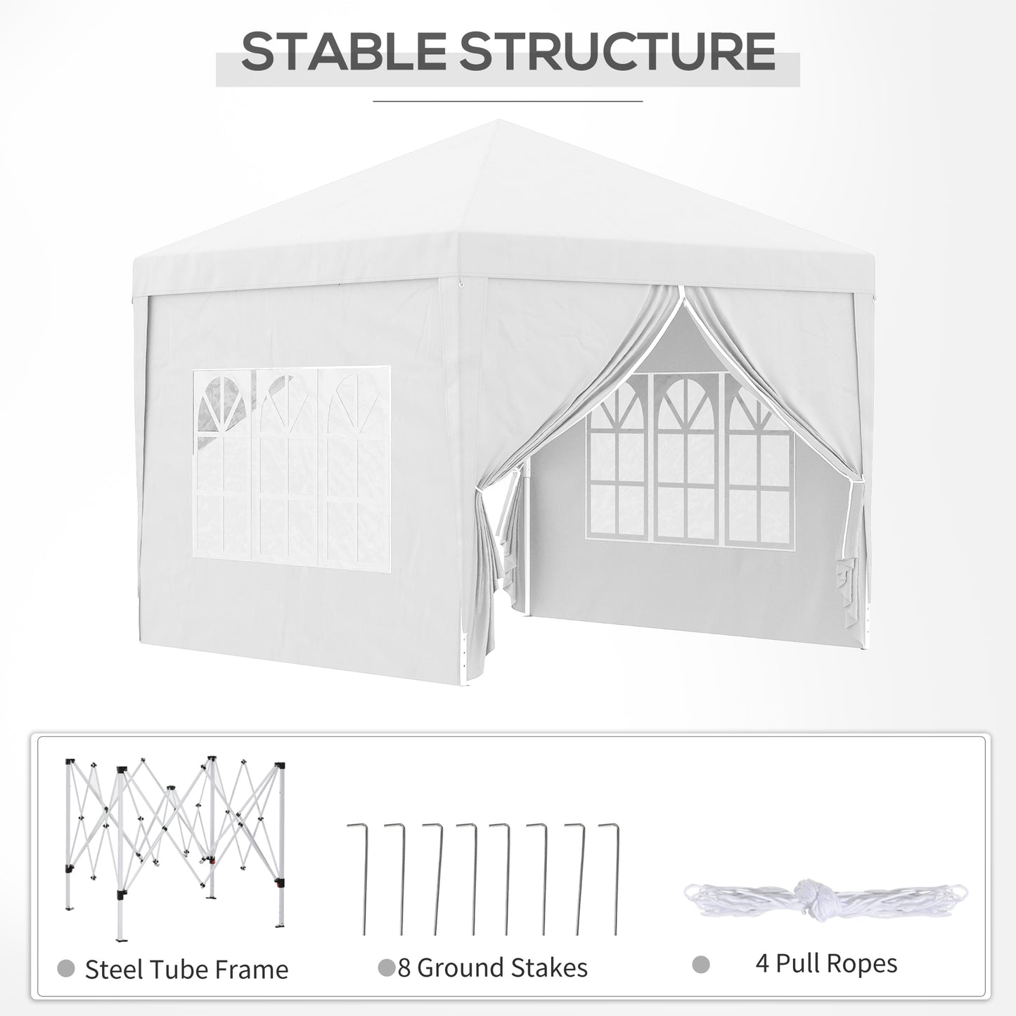 Outsunny 3 x 3m Pop Up Gazebo, Wedding Party Canopy Tent Marquee with Carry Bag and Windows, White