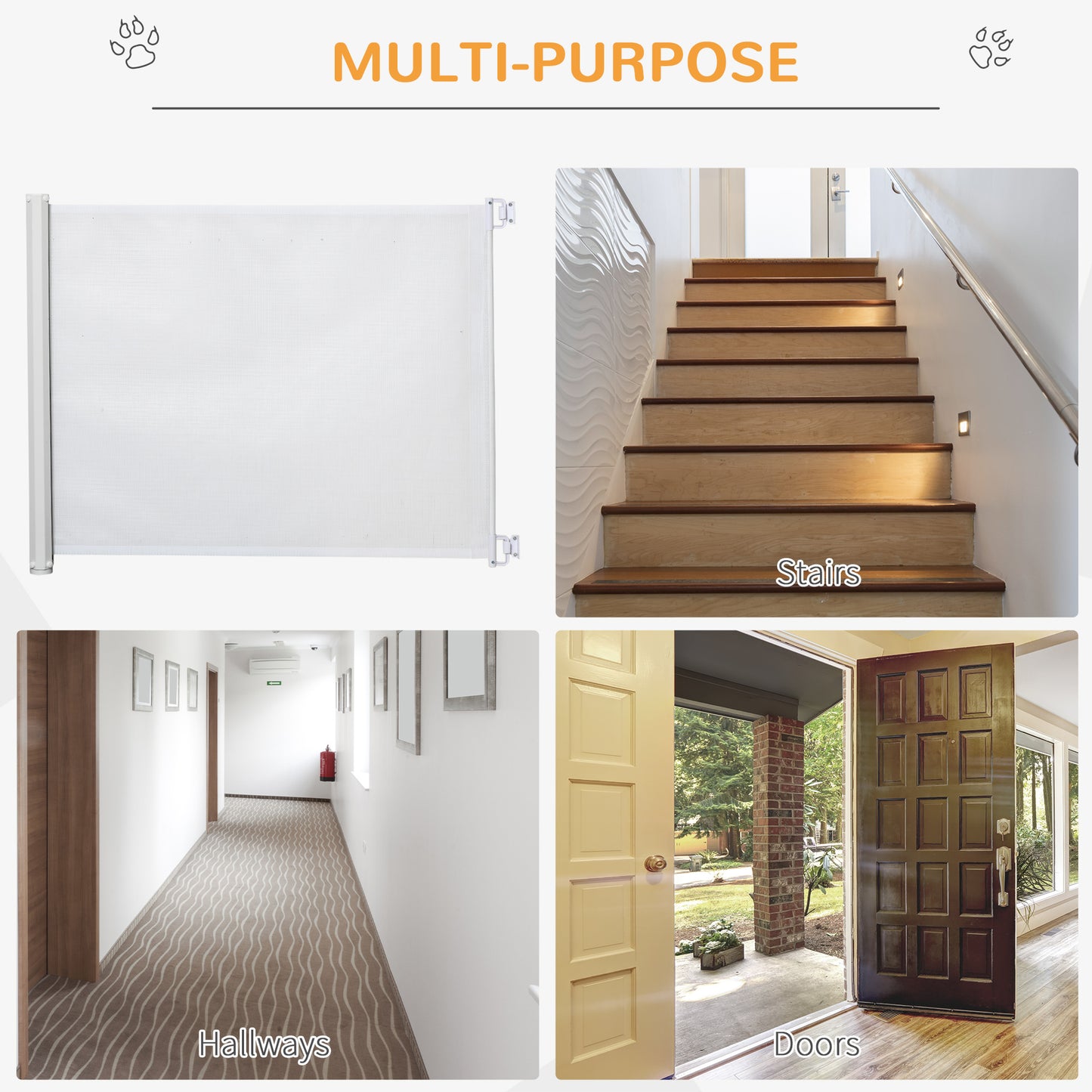 PawHut Retractable Stair Gate Dog Pet Barrier for Doorway Staircase Hallway White