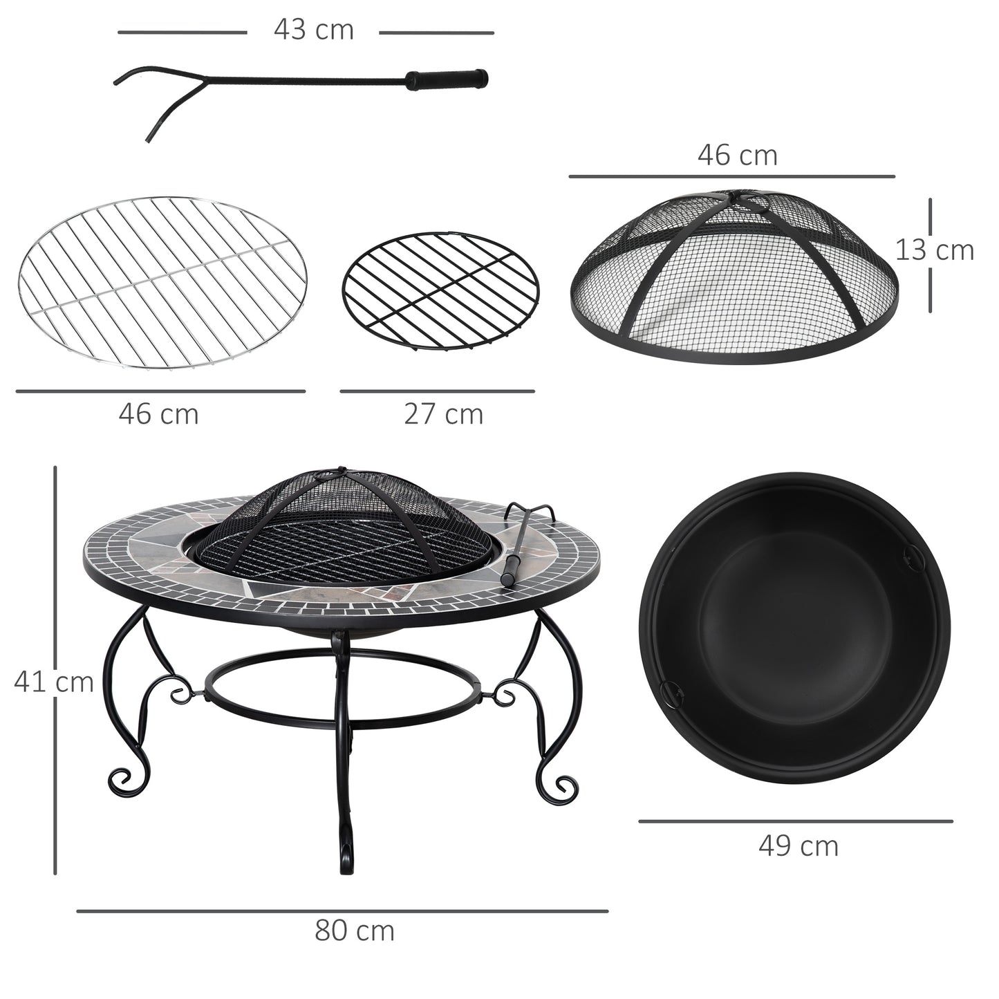 Outsunny 2-in-1 Outdoor Fire Pit, Patio Heater with Cooking BBQ Grill, Firepit Bowl with Spark Screen Cover, Fire Poker for Backyard Bonfire