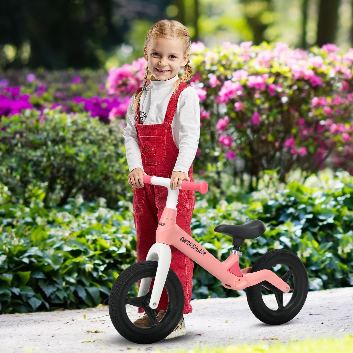 AIYAPLAY Balance Bike with Adjustable Seat and Handlebar, PU Wheels, No Pedal, for Ages 30-60 Months -Pink