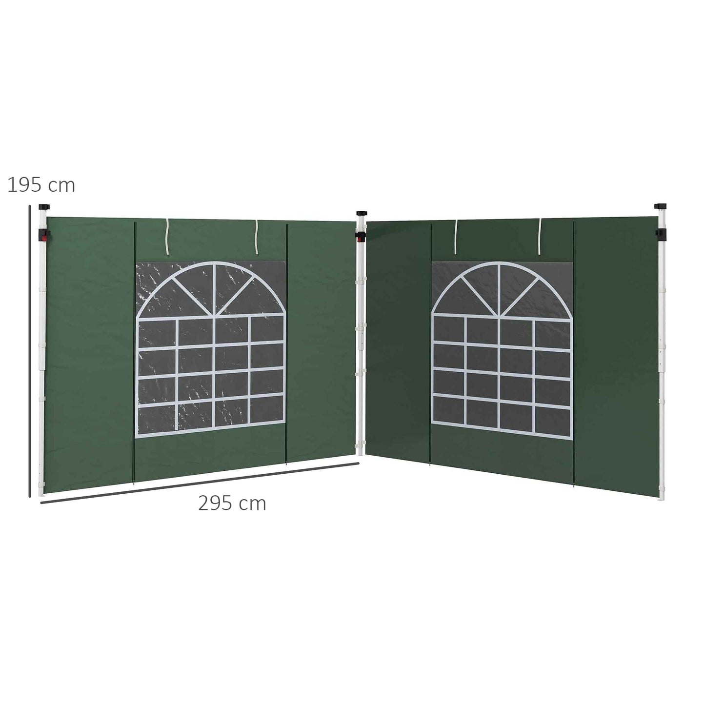 Outsunny Gazebo Side Panels 2 Pack Sides Replacement for 3x3(m) or 3x6m Pop Up Gazebo with Windows and Doors Green