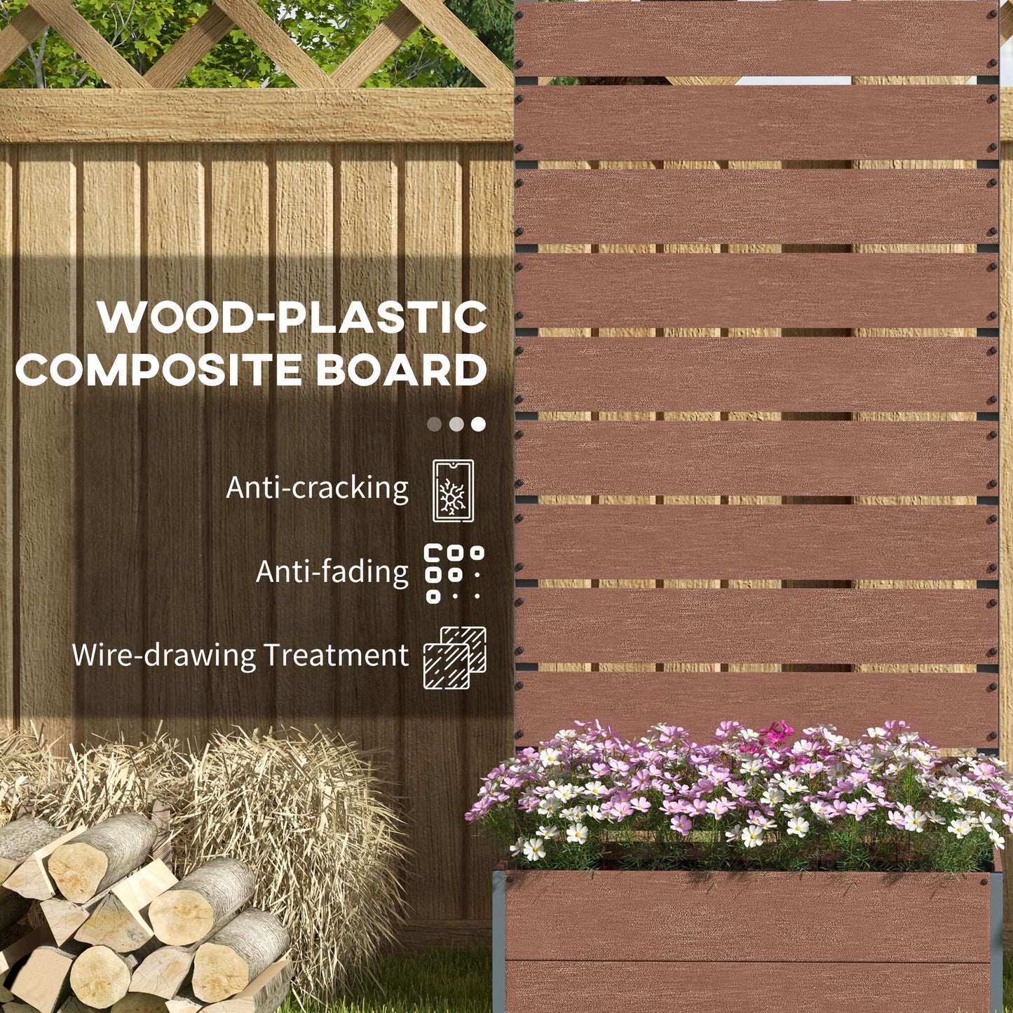 Outsunny Garden Planter with Trellis for Climbing Plants, Vines, Flowers, Freestanding Raised Bed for Garden, Outdoor, Patio, Planter Box with Drainage Gap, 72x38x150cm, Light Brown