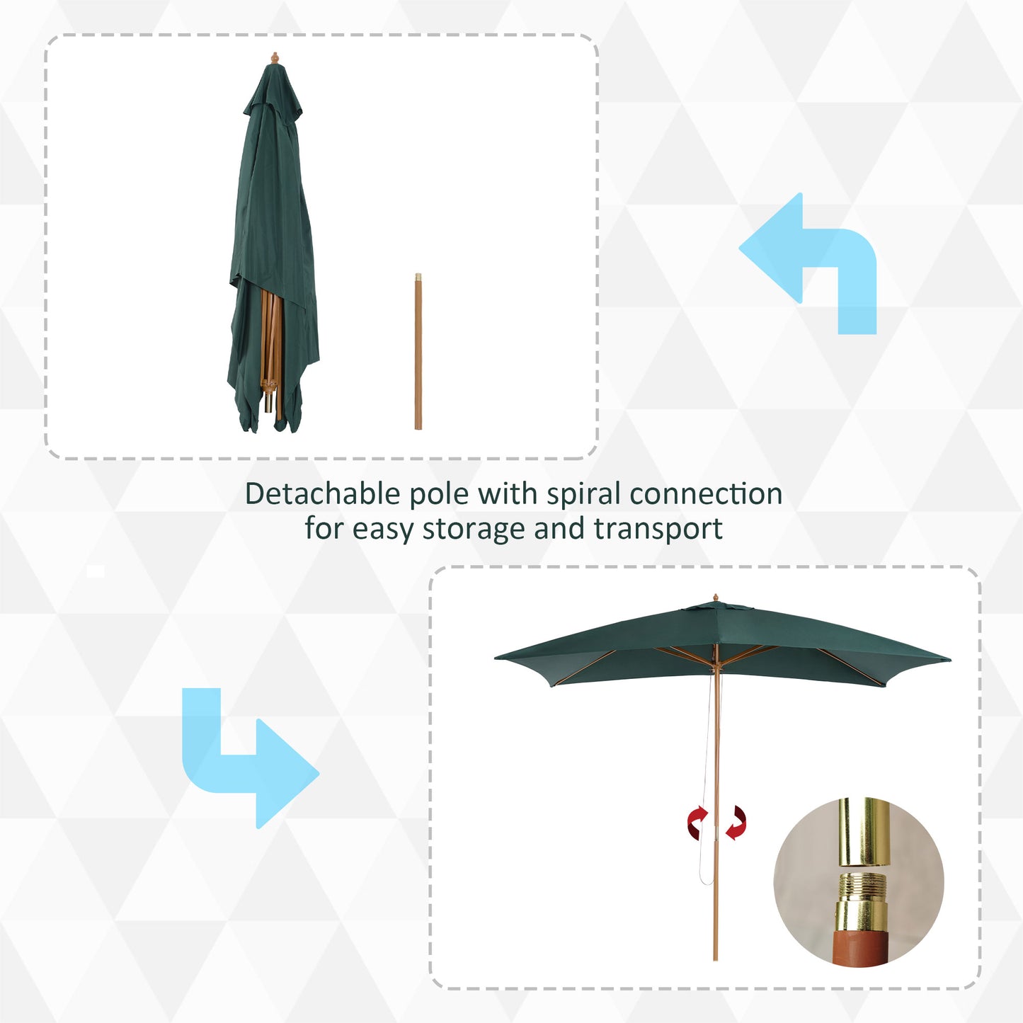 Outsunny 295L x 200W x 255Hcm Wooden Umbrella Parasol-Dark Green