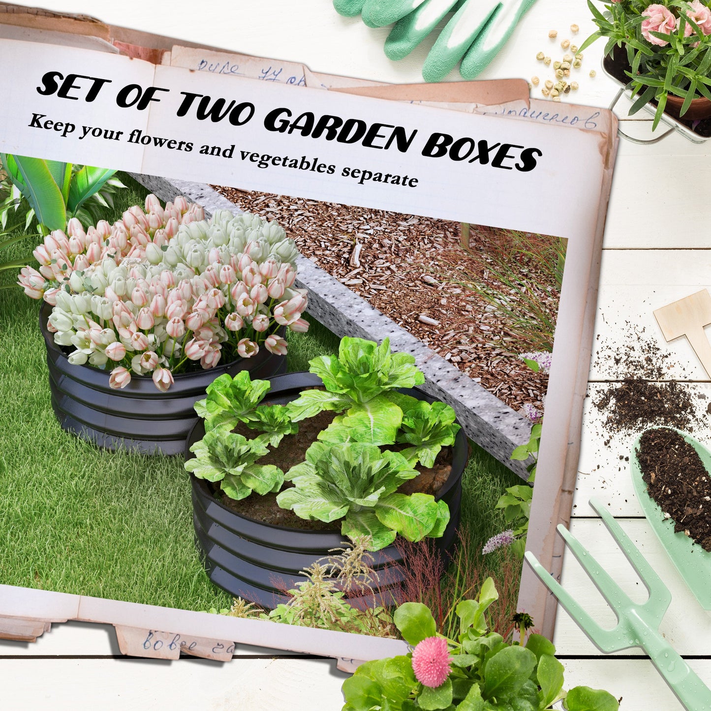 Outsunny Set of 2 Raised Garden Bed Metal Planter Box with Safety Edging Easytoassemble Stock Tank Dark Grey